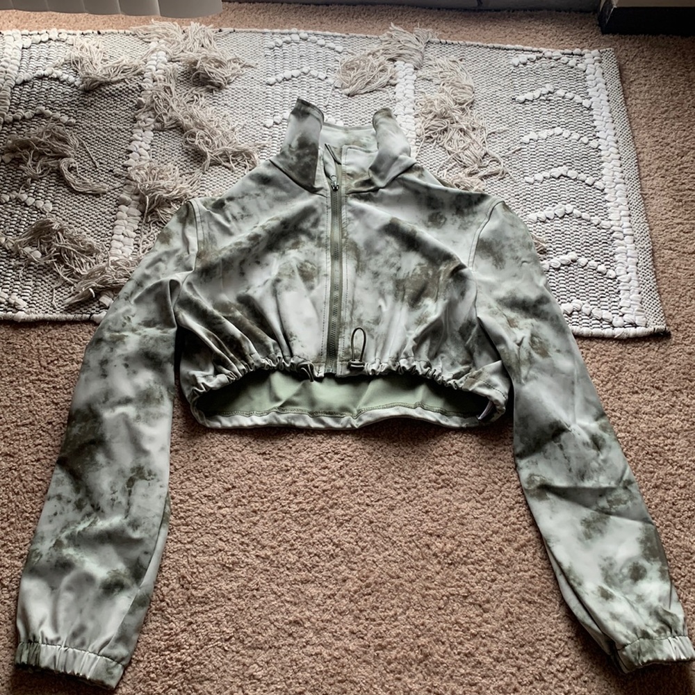 Zara Green Tie-Dye Cropped Windbreaker Jacket